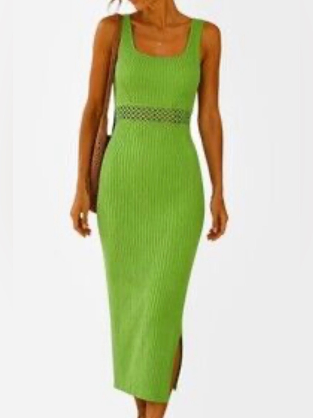 House of Harlow 1960 Body Con Ribbed Midi Dress with Eyelet Waist Detail